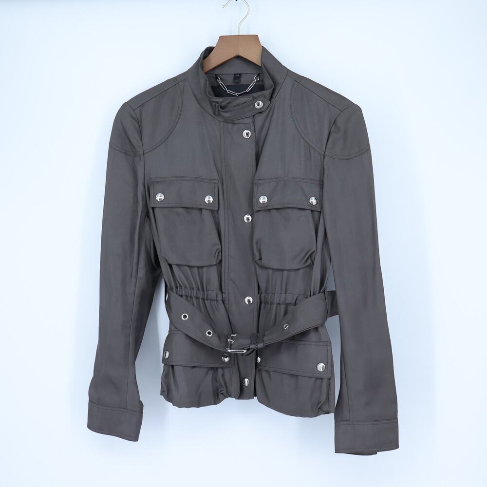 Belstaff Stafford Motorcycle Jacket Coal Gray Belted Utility Women's 38/US S